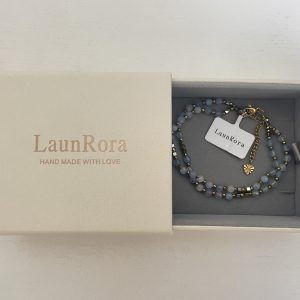 LaunRora 18K Gold-Plated Floral Charm Bracelet with Turquoise & Rose Quartz Beads - Adjustable Chain, Boho Chic Jewelry for Women