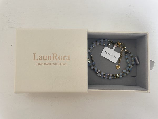 LaunRora 18K Gold-Plated Floral Charm Bracelet with Turquoise & Rose Quartz Beads - Adjustable Chain, Boho Chic Jewelry for Women