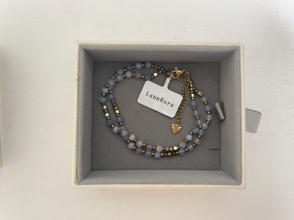 LaunRora 18K Gold-Plated Floral Charm Bracelet with Turquoise & Rose Quartz Beads - Adjustable Chain, Boho Chic Jewelry for Women - Image 4